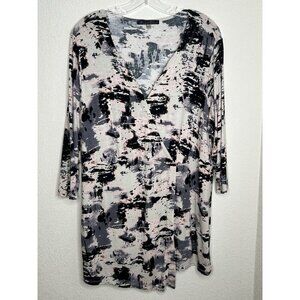 Rose Olive Top 2X Faux Wrap Tunic Stretch Gray Pink Abstract Plus Size Everyday
